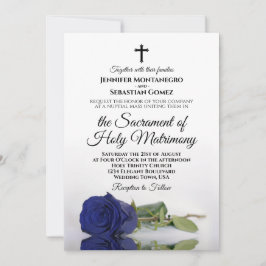 Invitación Elegante Boda católico Rosa azul de la Marina