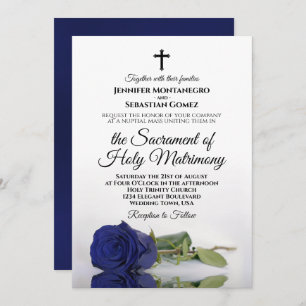 Invitación Elegante Boda católico Rosa azul de la Marina