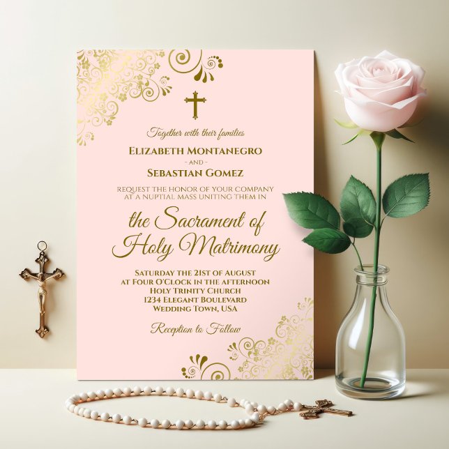 Invitación Elegante Boda católico rosa y dorado de Rubor (Subido por el creador)
