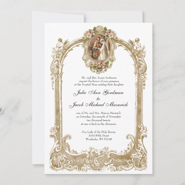 Invitación Elegante Boda católico tradicional y recepción (Anverso)