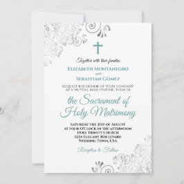 Invitación Elegante Boda católico Verde azulado y gris