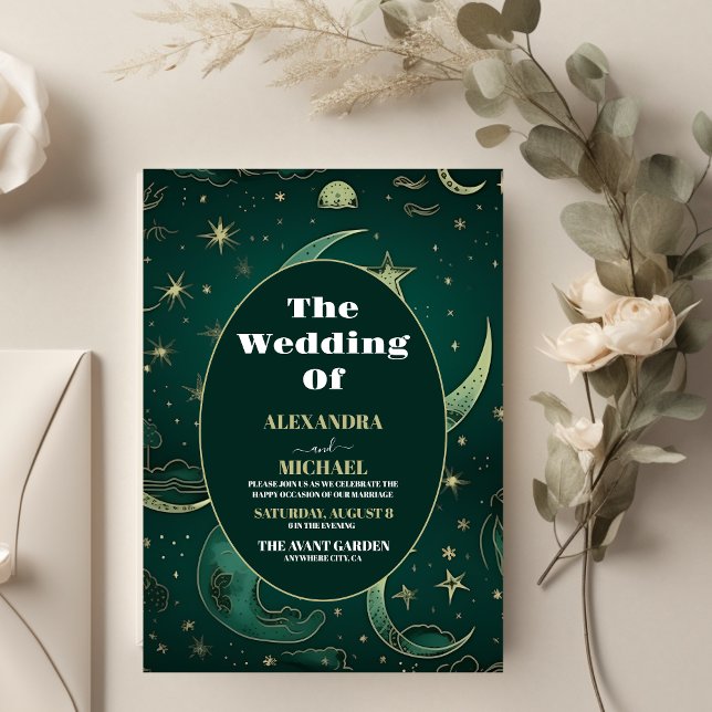Invitación Elegante Boda celeste de oro verde esmeralda (Subido por el creador)