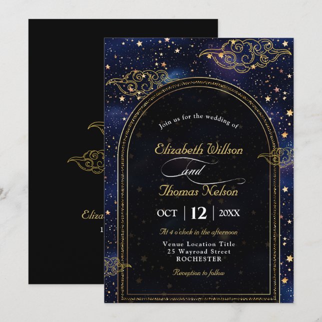Invitación Elegante boda celeste místico (Anverso / Reverso)