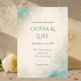Invitación Elegante Boda Celestial Acuarela Verde Salvia