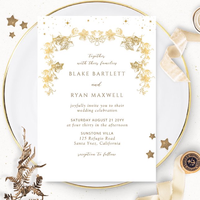Invitación Elegante Boda Celestial Blanco, Oro Encantador (Subido por el creador)