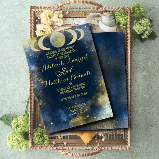 Invitación Elegante Boda Celestial de la Luna Crescent: Azul  (Subido por el creador)