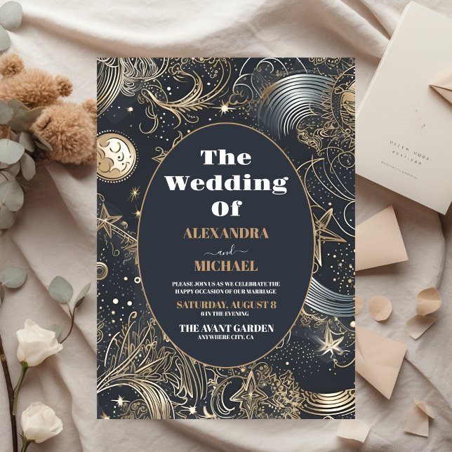 Invitación Elegante Boda Celestial de Plata y Oro (Subido por el creador)
