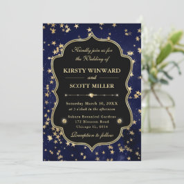 Invitación Elegante Boda Celestial Estrellada de Azul Marino 
