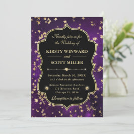 Invitación Elegante Boda Celestial Estrellada de Púrpura y Do