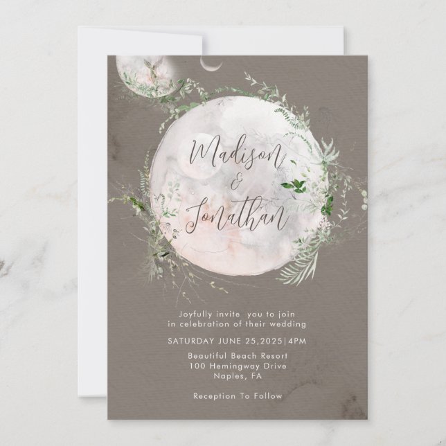 Invitación Elegante Boda celestial místico de la luna (Anverso)