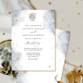 Invitación Elegante Boda Celestial Starry de Plata dorada bla