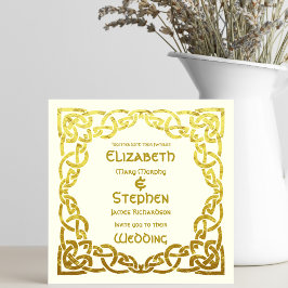 Invitación Elegante Boda celta Ivory Faux Gold Celtic Knot