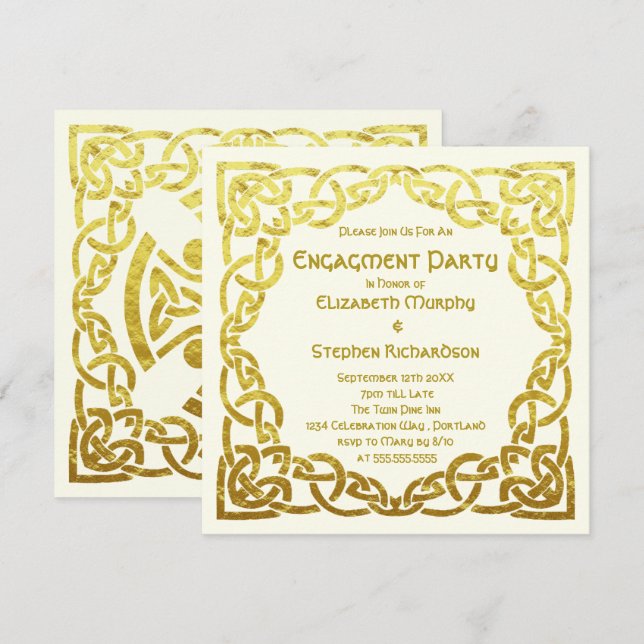 Invitación Elegante Boda Celta  Oro | Fiesta de Compromiso (Anverso / Reverso)