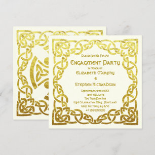 Invitación Elegante Boda Celta  Oro   Fiesta de Compromiso
