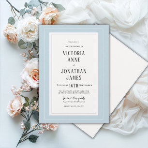 Invitación Elegante Boda Chic Azul y Crema
