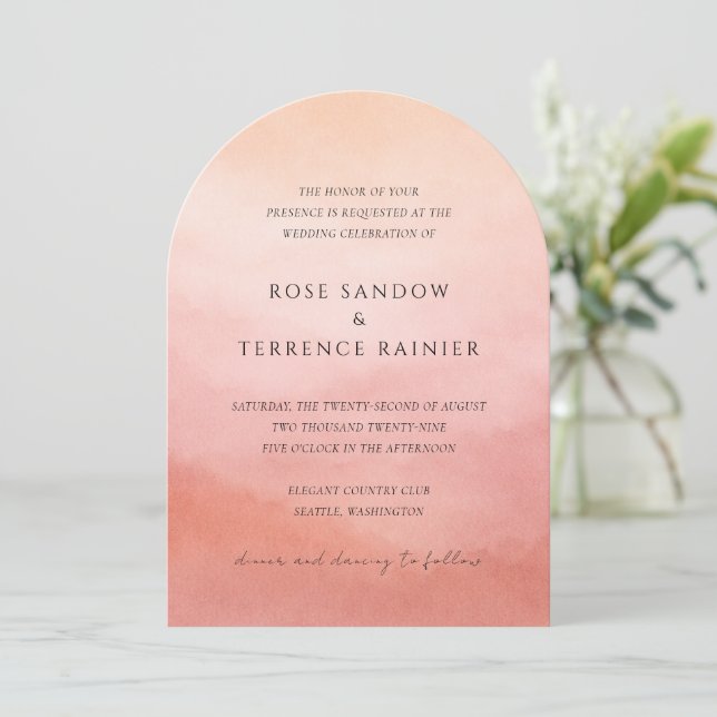 Invitación Elegante Boda Chic Costera de Coral Moderna (Anverso de pie)