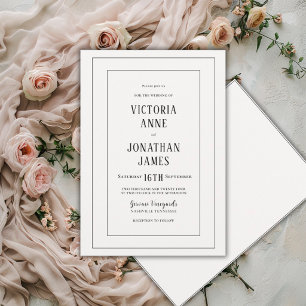 Invitación Elegante Boda Chic de Negro y Crema