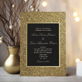 Invitación Elegante Boda Chic Dorado y Negro
