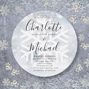 Invitación Elegante Boda circular de copos de nieve en invier