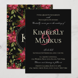 Invitación Elegante Boda Claret Red Poinsettia Monograma