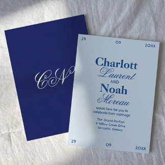 Invitación Elegante Boda Clásica Chic Azul Cobalto