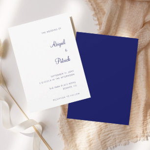 Invitación Elegante Boda Clásica de Azul Marino y Blanco