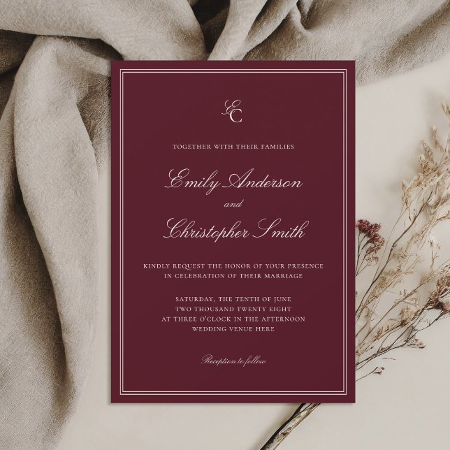 Invitación Elegante Boda Clásica de Borgoña (Subido por el creador)
