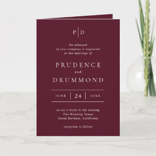 Invitación Elegante Boda Clásica de Borgoña Profundo