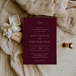 Invitación Elegante Boda Clásica de Borgoña Profundo