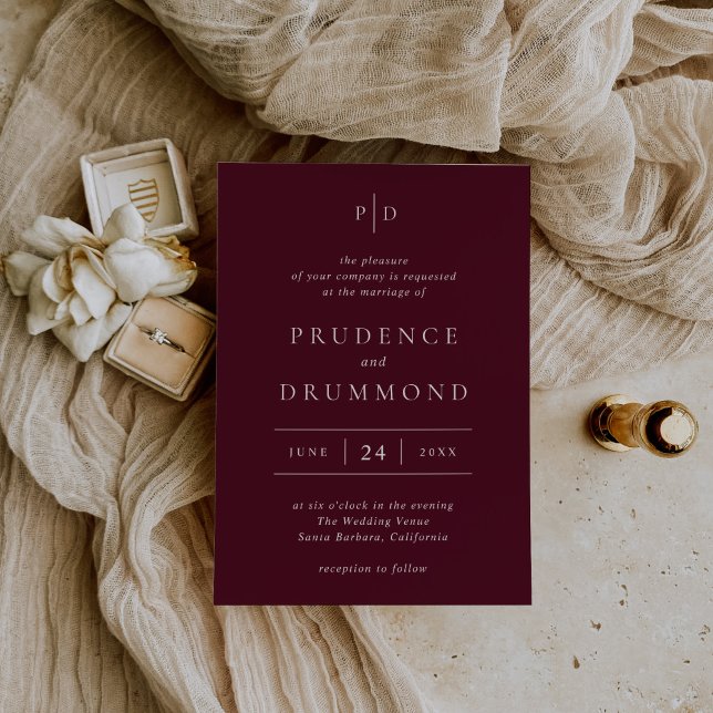Invitación Elegante Boda Clásica de Borgoña Profundo (Subido por el creador)