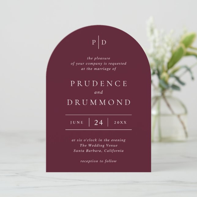 Invitación Elegante Boda Clásica de Borgoña Profundo (Anverso de pie)