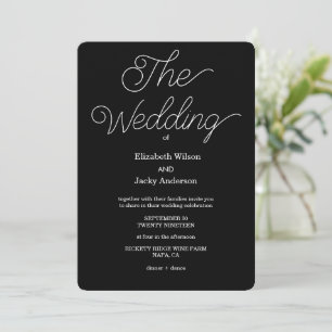 Invitación Elegante Boda Clásica de Caligrafía en Blanco y Ne
