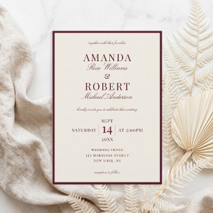 Invitación Elegante Boda Clásica de Dinero Antiguo Burgundy