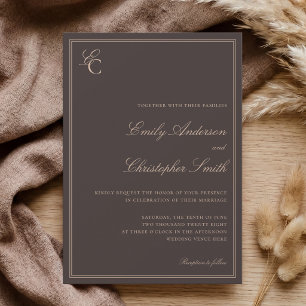 Invitación Elegante Boda Clásica Marrón