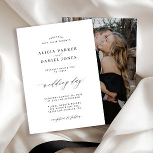 Invitación Elegante boda clásica personalizada en blanco y ne