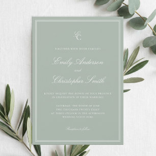 Invitación Elegante Boda Clásica Verde Salvia