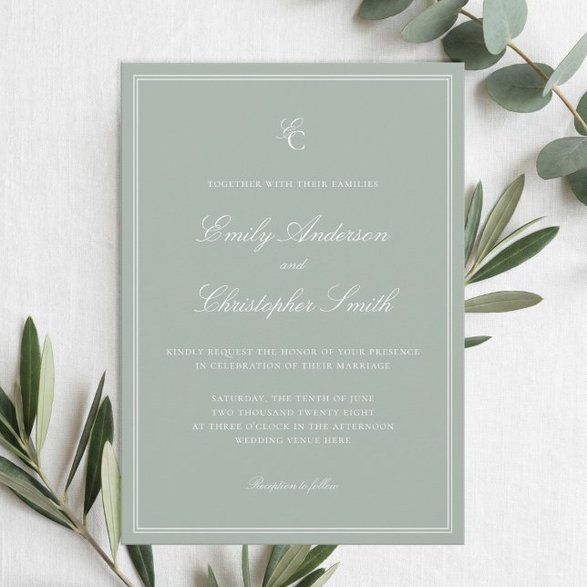 Invitación Elegante Boda Clásica Verde Salvia (Subido por el creador)