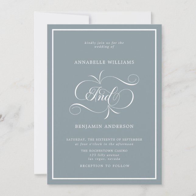 Invitación Elegante Boda Clásico Azul y Blanco (Anverso)