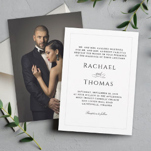 Invitación Elegante Boda clásico blanco con foto