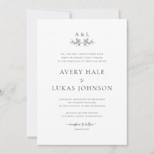 Invitación Elegante Boda clásico blanco negro formal