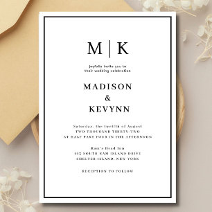 Invitación Elegante Boda Clásico Blanco y Negro