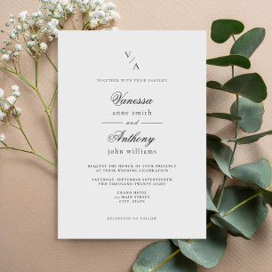 Invitación Elegante Boda clásico blanco y negro