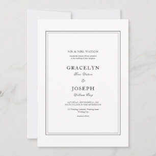 Invitación Elegante Boda clásico blanco y negro
