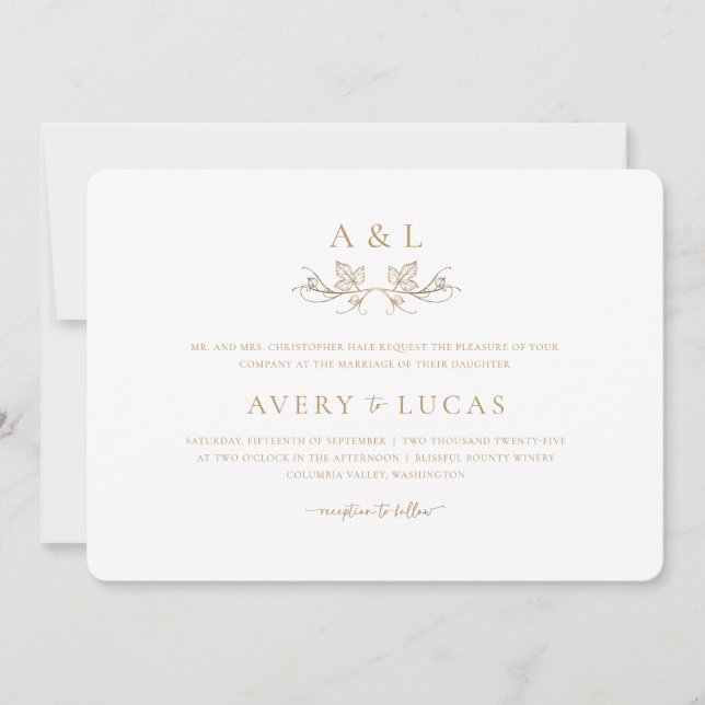 Invitación Elegante Boda clásico blanco y oro (Anverso)