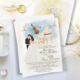 Invitación Elegante Boda clásico con piano de novia y de Groo