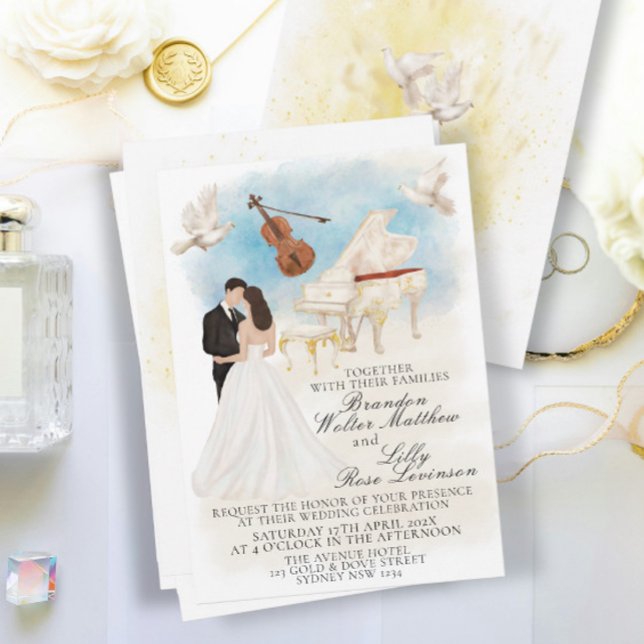 Invitación Elegante Boda clásico con piano de novia y de Groo (Subido por el creador)