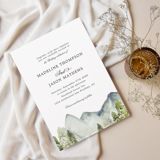 Invitación Elegante Boda clásico de acuarela de los bosques d (Subido por el creador)