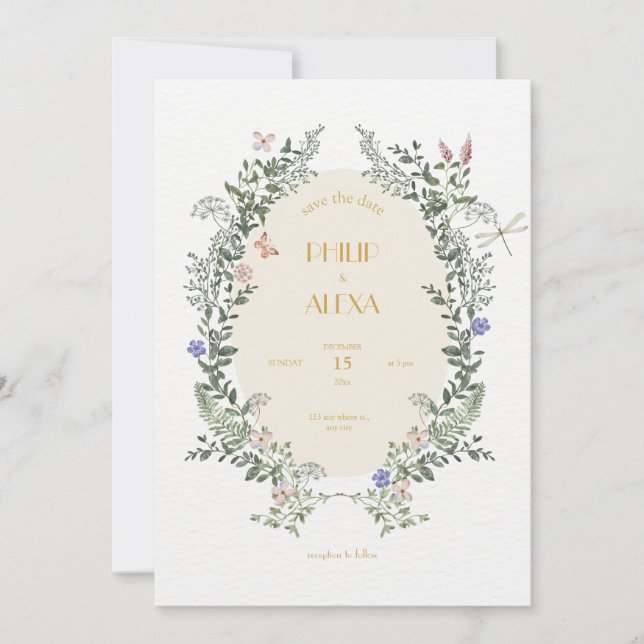 Invitación Elegante Boda clásico de color blanco beige (Anverso)