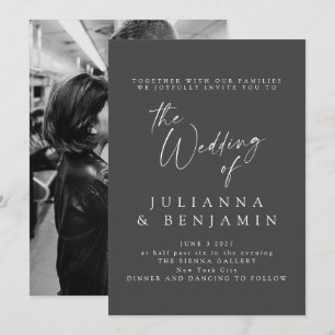 Invitación Elegante Boda Clásico de Fotos con Guión Negro