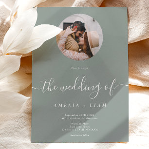 Invitación Elegante boda clásico de guión de foto verde sage